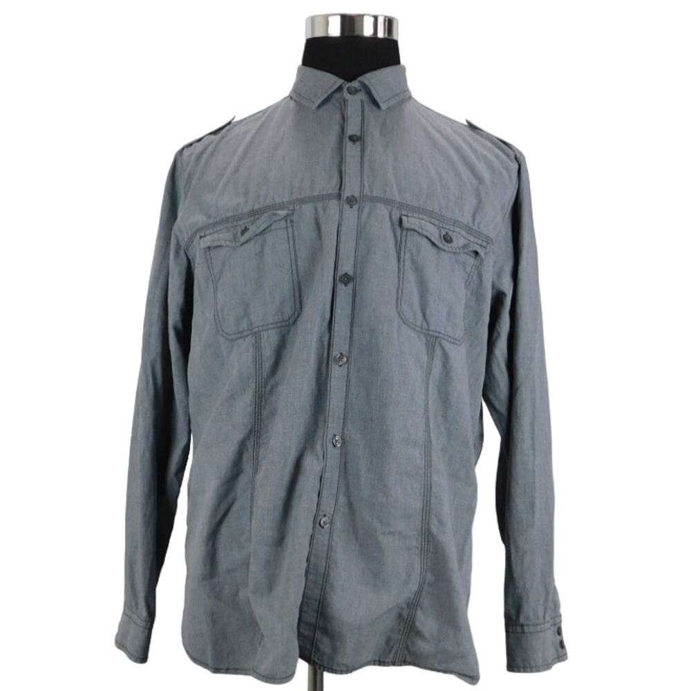 Alfani Gray Solid Cotton Long Sleeve Button-Up Mens XL Modern Fit Shirt
